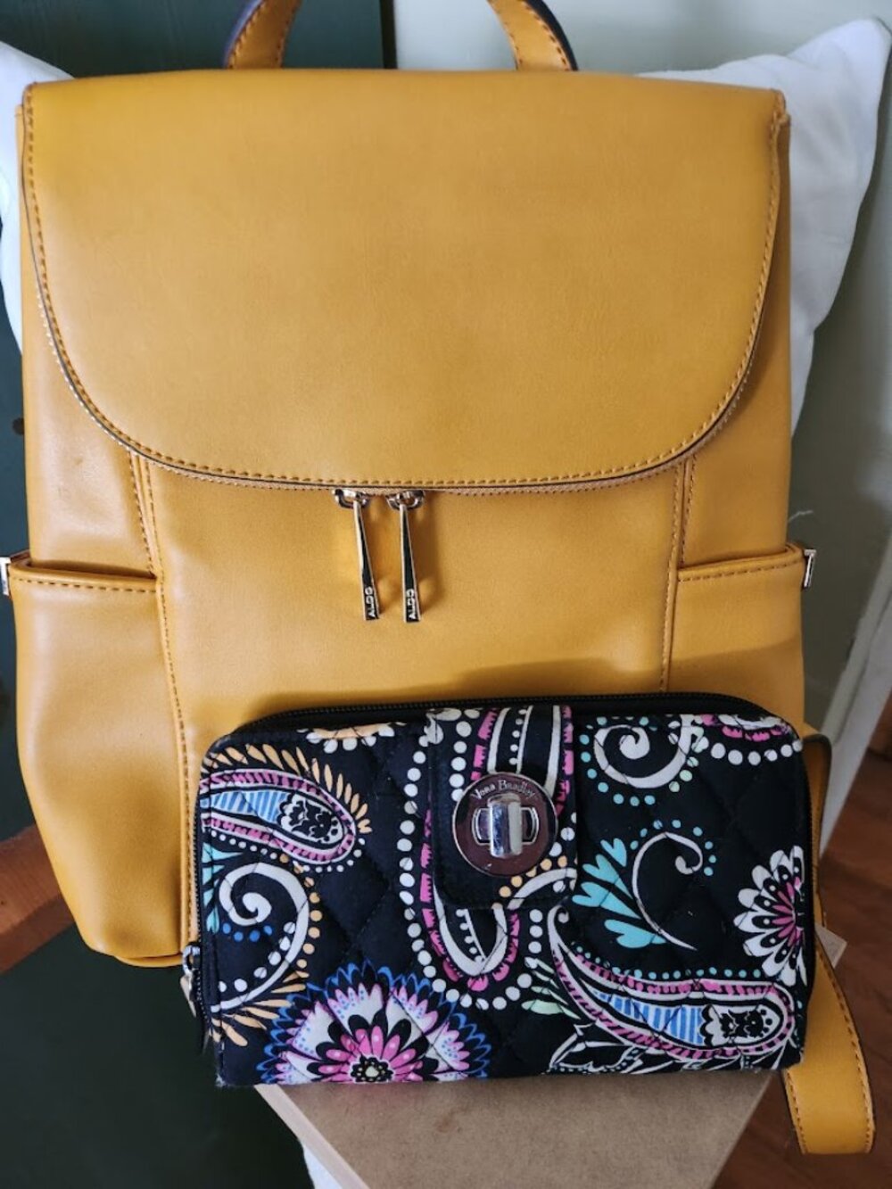 she is gold bag she's got wallet with her